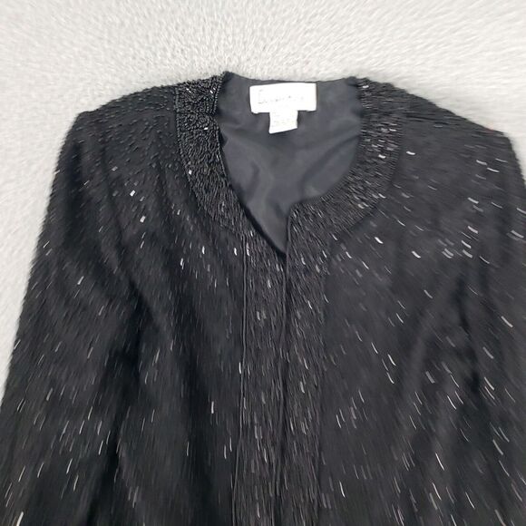 VINTAGE Laurence Kazar Jacket Womens‎ Small Evening Jacket Sequences Beaded Silk - Picture 3 of 13